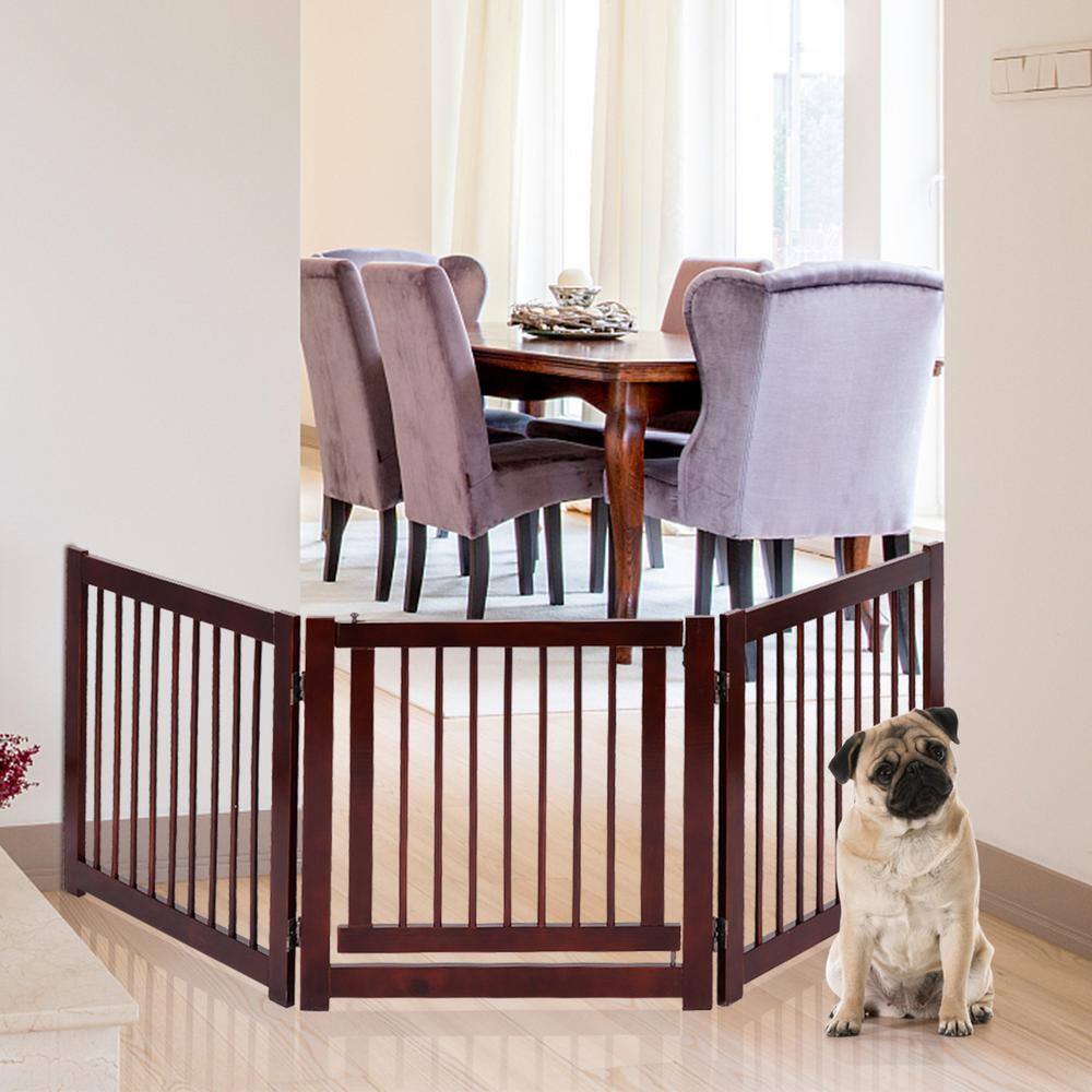 24" Cherry Finish Pine Wood 3-Panel Folding Pet Gate
