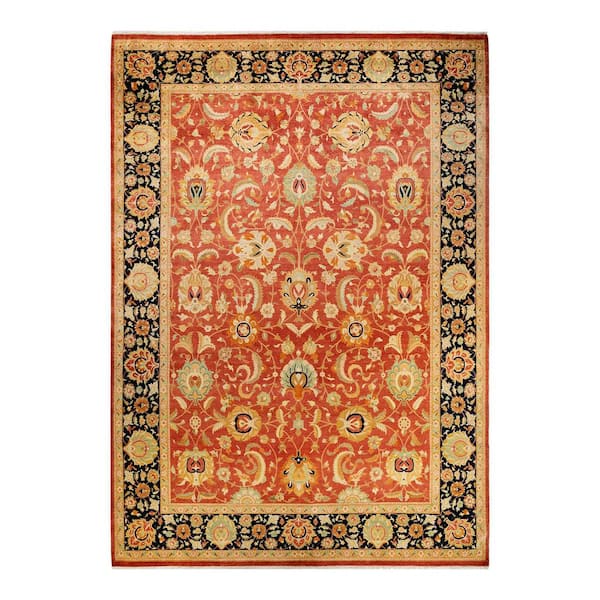 Mogul Orange 10 x 14 Oriental Wool Indoor Area Rug