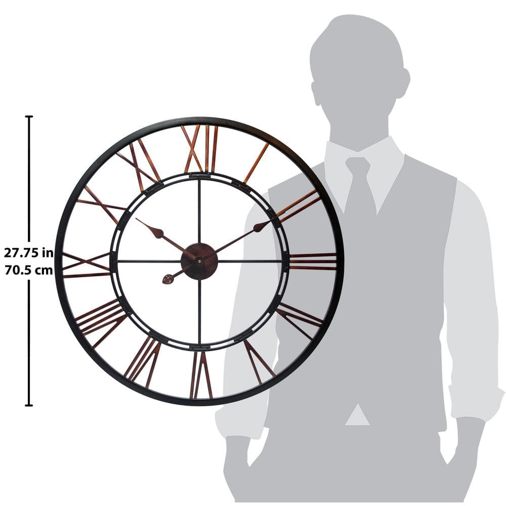 Oversized Bronze Metal Industrial Wall Clock with Cut Out Design