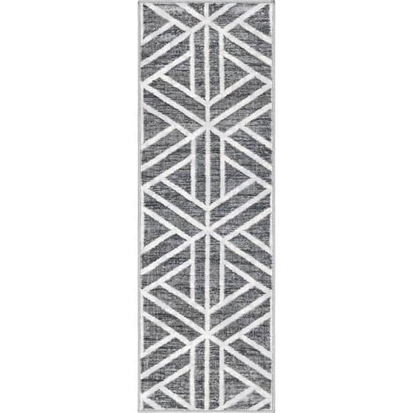 Unique Loom Matrix Trellis Motif Gray 3 ft. x 10 ft. Runner Rug