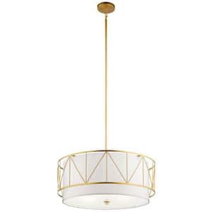 Birkleigh 4-Light Classic Gold Transitional Shaded Kitchen Pendant Hanging Light with Fabric Shade