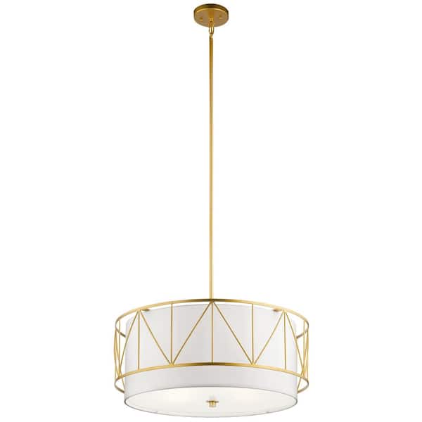 KICHLER Birkleigh 4-Light Classic Gold Transitional Shaded Kitchen Pendant Hanging Light with Fabric Shade