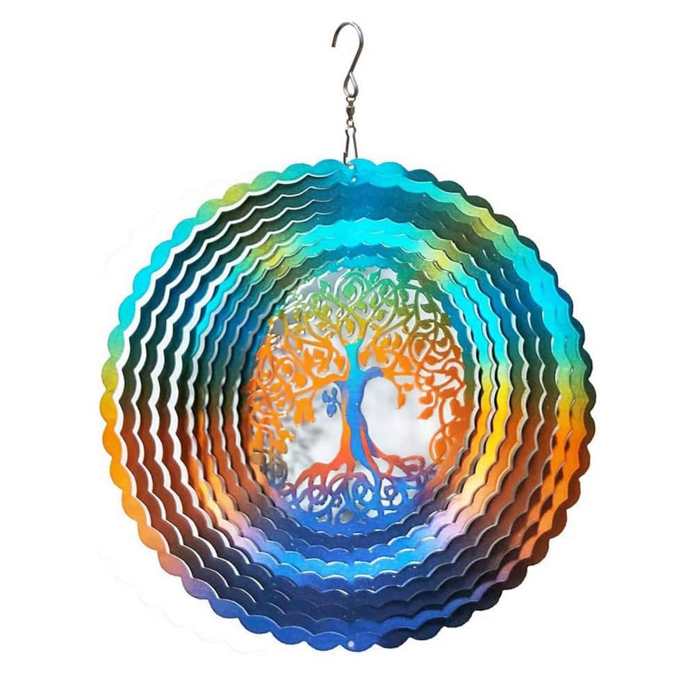 12 in. Multi Color Life Tree Steel Wind Spinners L07F72PCG9 - The