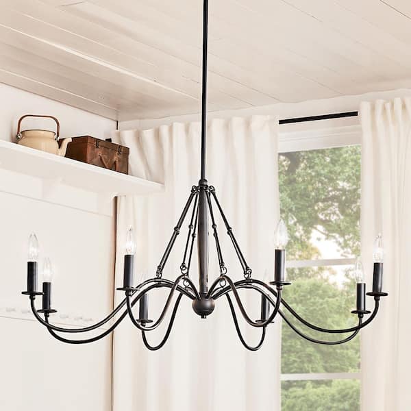 Freesia 38 in. 8-Light Textured Black Vintage Candle Circle Chandelier for Dining Room