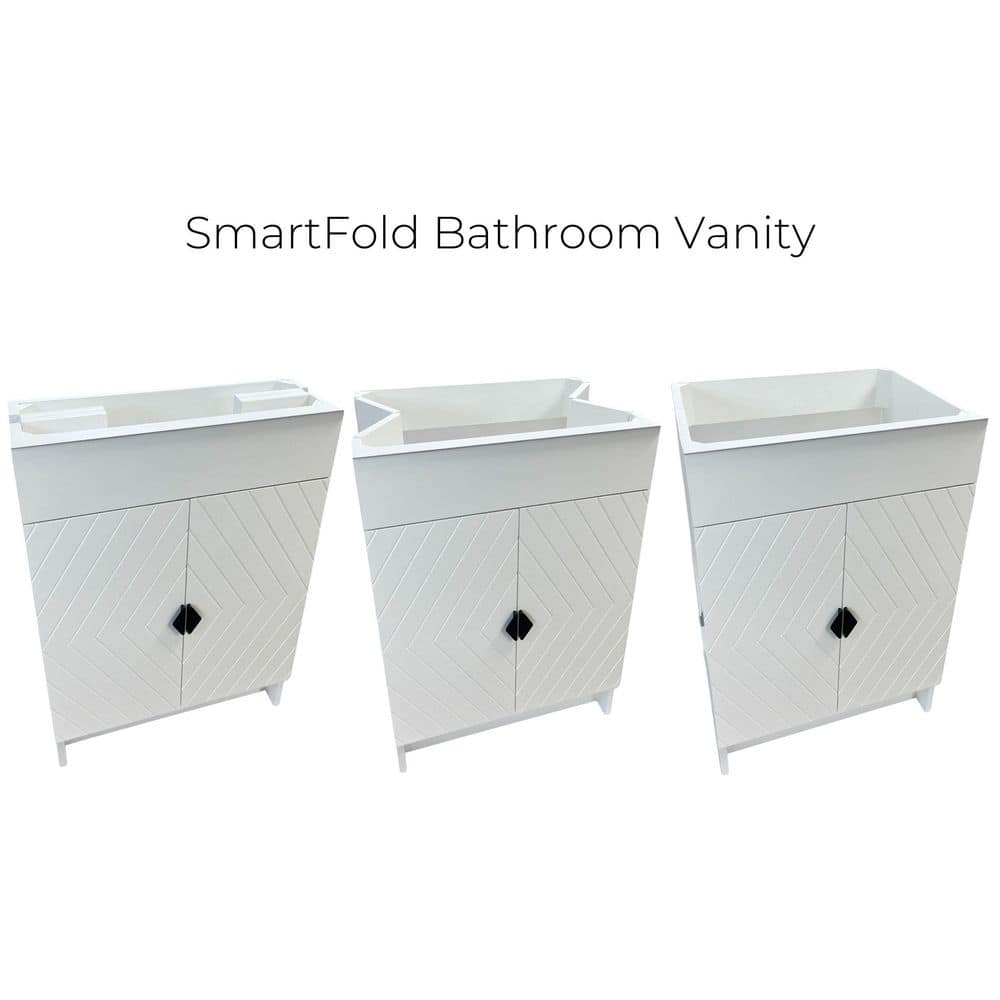 White Wood Freestanding Bathroom Vanity with Black Hardware