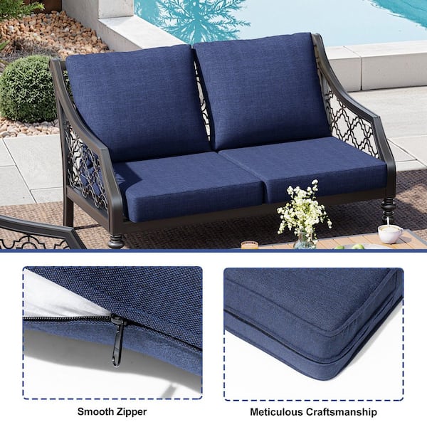 27.6 in. x 24.4 in. x 4.5 in. Outdoor Couch Cushion with Straps and Removable Cover Patio Deep Seat Cushion in Blue