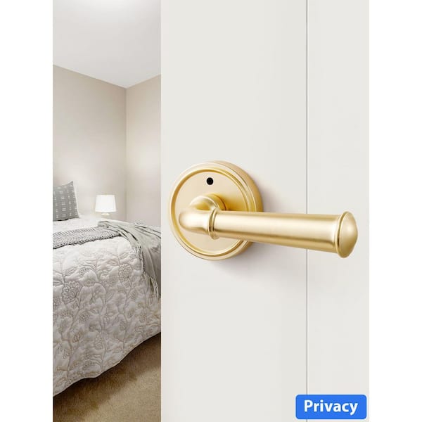 1-Piece Bath Hardware Set Included Privacy Door Handle in Brushed Gold, Interior Aluminium Alloy Handle Lever