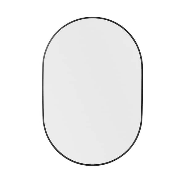 JimsMaison 24 in. W x 42 in. H Oval Framed Wall Bathroom Vanity Mirror in Matt Black