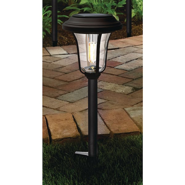 Rosemont 20-40 Lumen Black LED Weather Resistant Outdoor Solar Path Light with Glass Lens, Dual White and High-Low