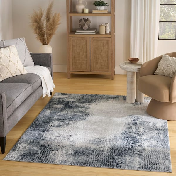 Dekor Grey Navy 5 ft. x 7 ft. Abstract Contemporary Area Rug