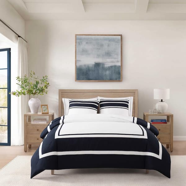 TH Park Avenue 3-Piece Dark Navy Blue/White Yarn Dye Cotton King Comforter Set