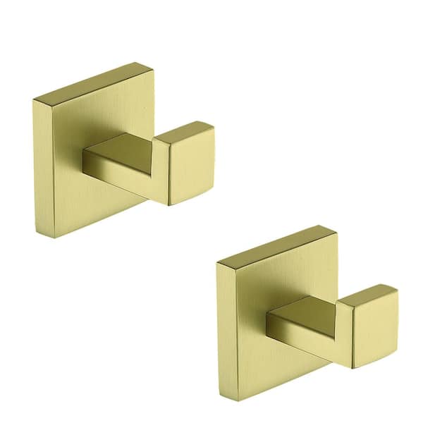 ATKING Wall-Mount J-Hook Robe/Towel Hook Square Robe Hook in Stainless Steel Brushed Gold (2-Piece)