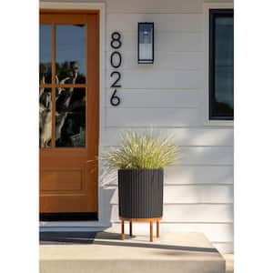 Demi 16 in. Raised with Stand Round Black Plastic Planter with Brown Stand (2-Pack)