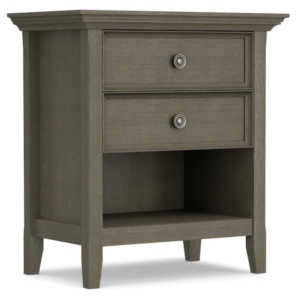 Simpli Home Amherst Solid Wood 24 in. Wide Traditional Bedside Nightstand Table in Farmhouse Grey