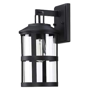 1-Light Black Finish Hardwired Outdoor Wall Lantern Sconce with Clear Glass