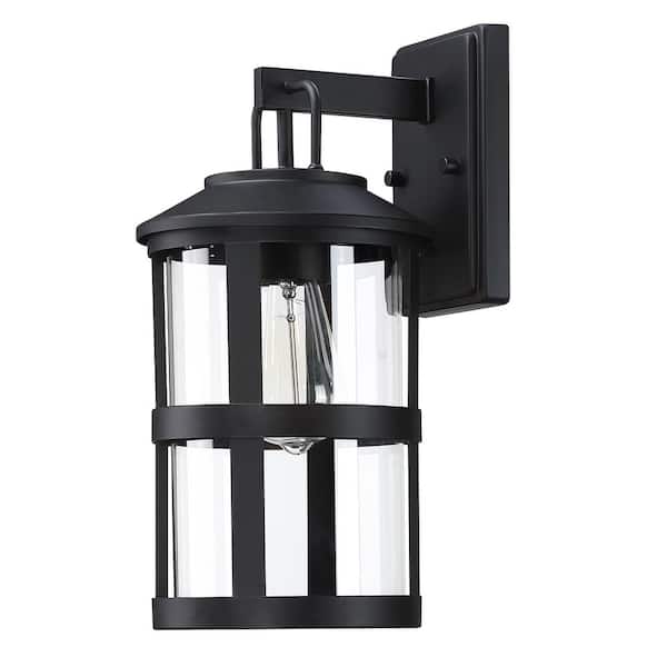 Miscool 1-Light Black Finish Hardwired Outdoor Wall Lantern Sconce with Clear Glass