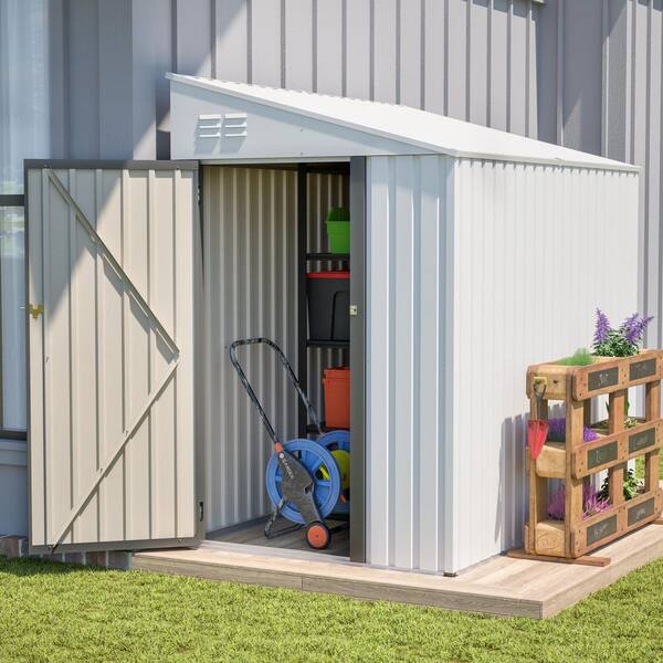 4 ft. W x 7 ft. D White Heavy-Duty Metal Lean-To Shed for Garden
