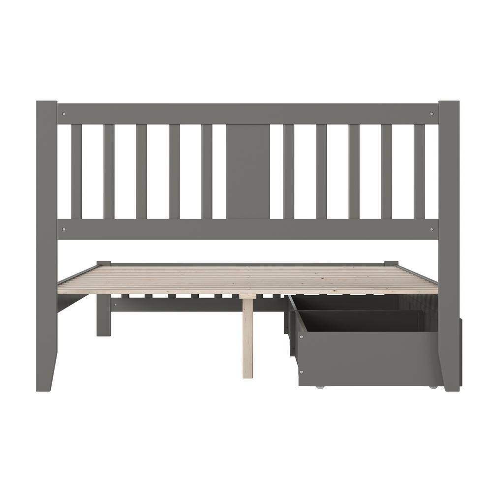 Gray Wood Queen Bed with Storage Drawers and Slats