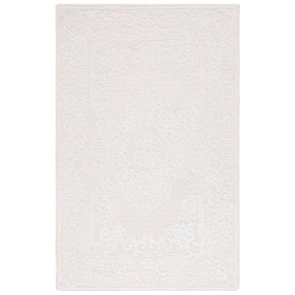 Ivory Handmade Tufted Wool Abstract Rectangular Rug, 3' x 5'