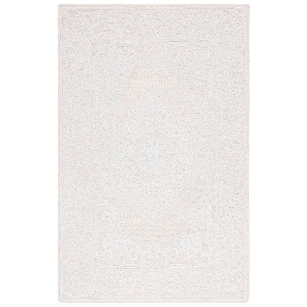 Ivory Beige Abstract Handmade Wool 5' x 8' Area Rug