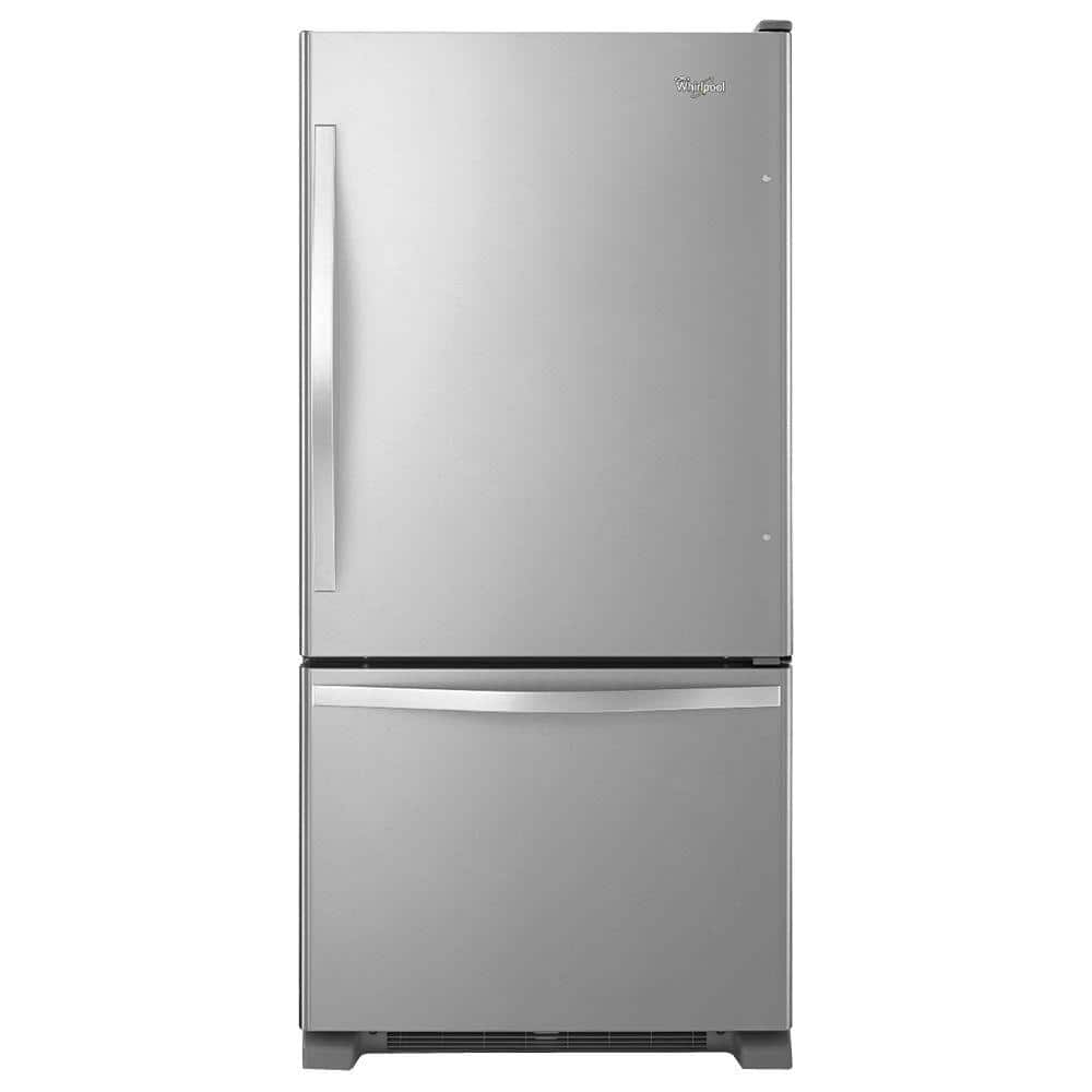 Whirlpool 22 Cu Ft Bottom Freezer Refrigerator In Stainless Steel With Spill Guard Glass Shelves Wrb322dmbm The Home Depot