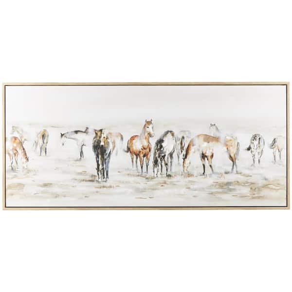 Litton Lane 1-Panel Framed Horse Wall Art with Wooden Frame and Gold Foil Accents 32 in. x 71 in.