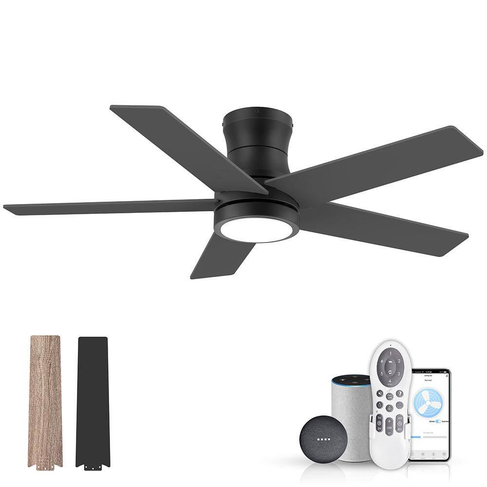 52 in. Smart Black 5 Blades Flush Mount Standard Ceiling Fan with LED Lights and Remote Controlled by WIFI Alexa App price history on PriceWatchPro