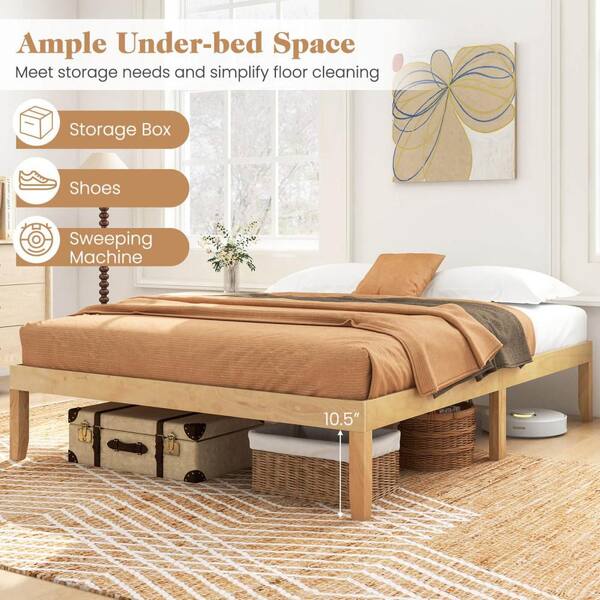 Costway Beige Wooden Frame Queen Size Platform Bed 14 with