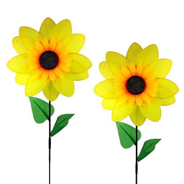 40 in. H Yellow Sunflower Nylon Wind Flower Yard Pinwheel Wind Spinner (2-Pack)