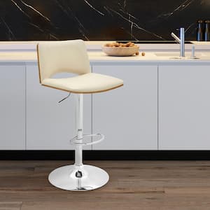 Thierry Walnut Back and Chrome Adjustable Swivel Cream Faux Leather with Bar Stool
