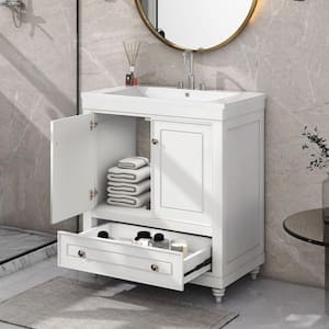 30 in. W x 18 in. D x 34.88 in. H Freestanding Bath Vanity in White with White Ceramic Top