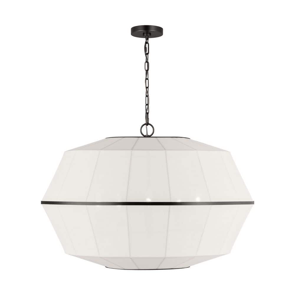 Hikari Wide 5-Light Aged Iron Dining Room Pendant Chandelier with White Linen Shade price history on PriceWatchPro