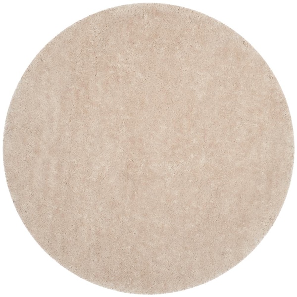 SAFAVIEH Luxe Shag Bone 8 ft. x 8 ft. Round Solid Area Rug
