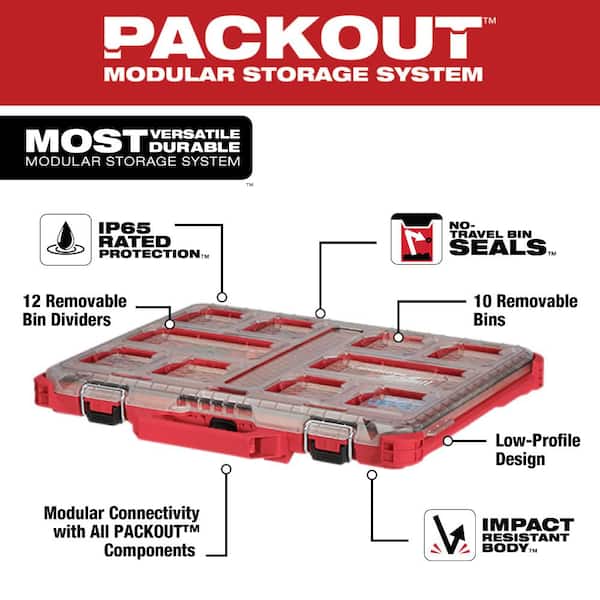 Milwaukee - PACKOUT 11-Compartment Low-Profile Impact Resistant Portable Small Parts Organizer