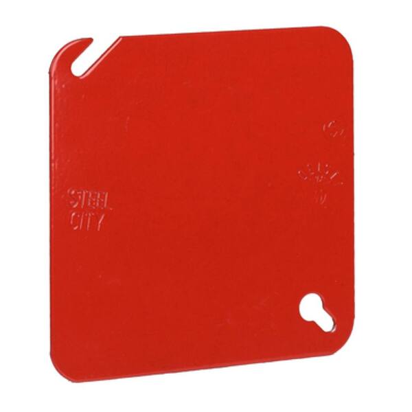 Steel City Red 4 in. Metallic Blank Square Electrical Box Cover