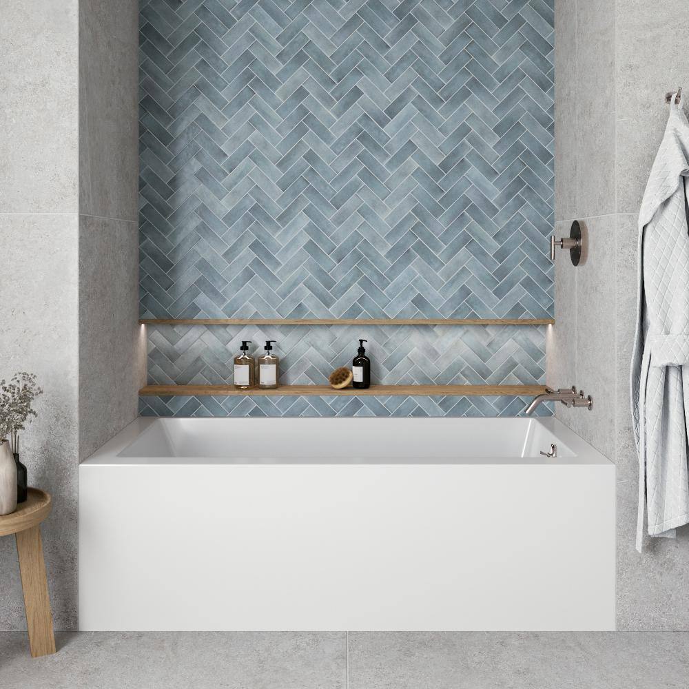 66" Glossy White Acrylic Alcove Bathtub with Right Drain
