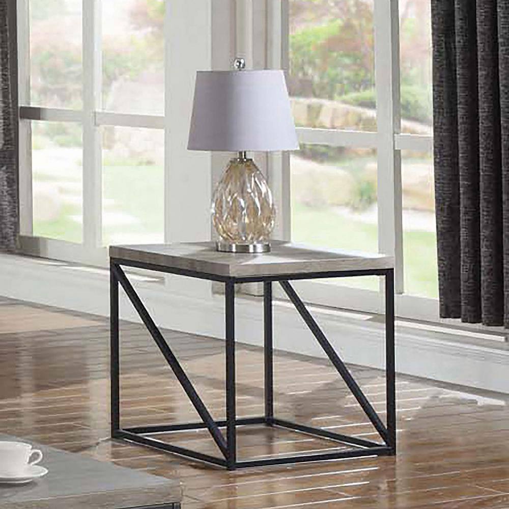 Modern Sonoma Gray and Black Square Metal & Wood End Table