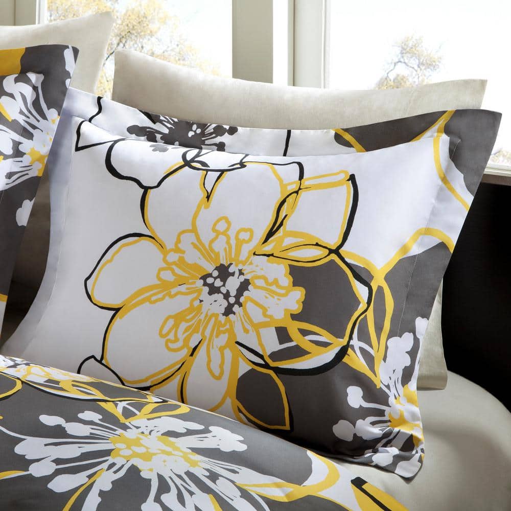 Yellow and Gray Floral Twin/Twin XL Duvet Cover Set