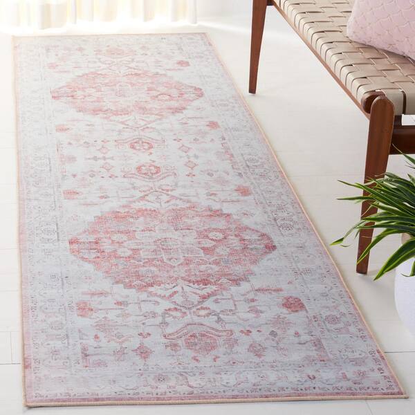 Tucson Beige/Rust 3 ft. x 8 ft. Machine Washable Distressed Floral Medallion Runner Rug