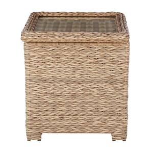 Laguna Point Natural Tan Wicker Square Outdoor Patio Side Table with Captured Glass Top