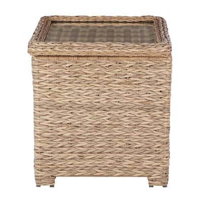 Laguna Point Natural Tan Wicker Square Outdoor Patio Side Table with Captured Glass Top
