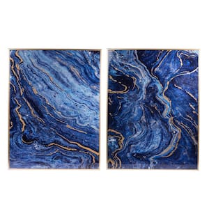 Marbled Blue Panels Framed Wall Art (Set of 2)