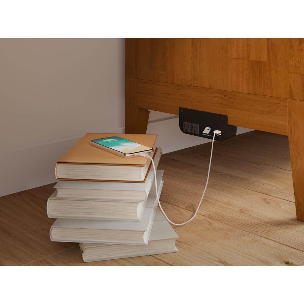 Light Toffee Full Wood Murphy Bed Chest with Mattress and USB Charger