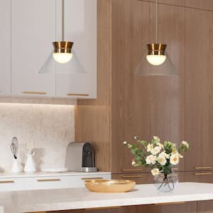 Orthosting 8-Watt 1-Light Plating Brass Bell Integrated LED Pendant Light Bedroom Living Room Clear Glass Hanging Light