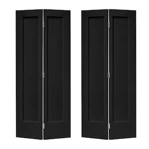 48 in. x 80 in. 1-Panel Shaker Black Painted MDF Composite Bi-Fold Double Closet Door with Hardware Kit