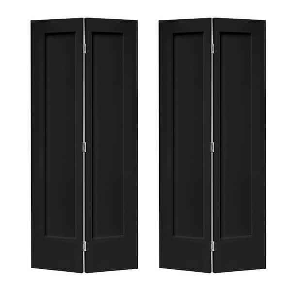 CALHOME 48 in. x 80 in. 1-Panel Shaker Black Painted MDF Composite Bi-Fold Double Closet Door with Hardware Kit