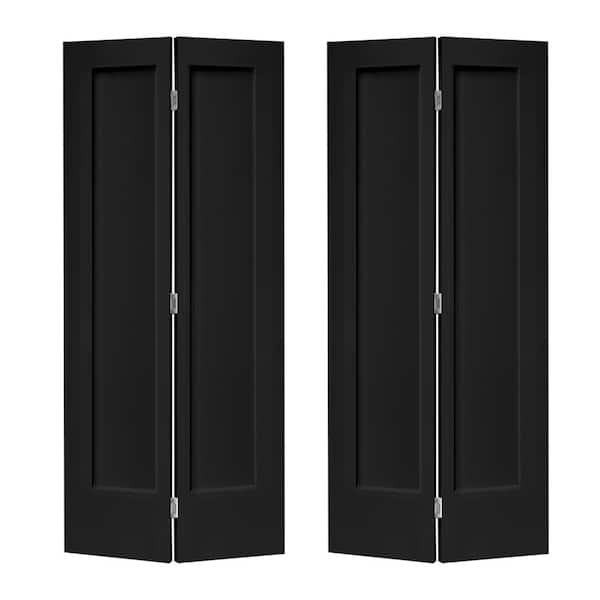 60 in. x 80 in. 1-Panel Shaker Black Painted MDF Composite Bi-Fold Double Closet Door with Hardware Kit