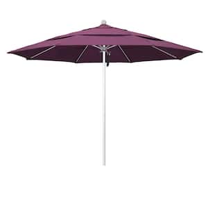 11 ft. Silver Aluminum Commercial Market Patio Umbrella with Fiberglass Ribs and Pulley Lift in Iris Sunbrella