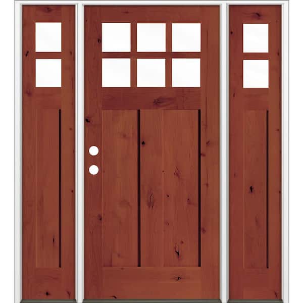 64 in. x 80 in. Knotty Alder Right-Hand/Inswing 6 Lite Beveled Clear Glass Amaretto Stain Wood Prehung Front Door w/DSL