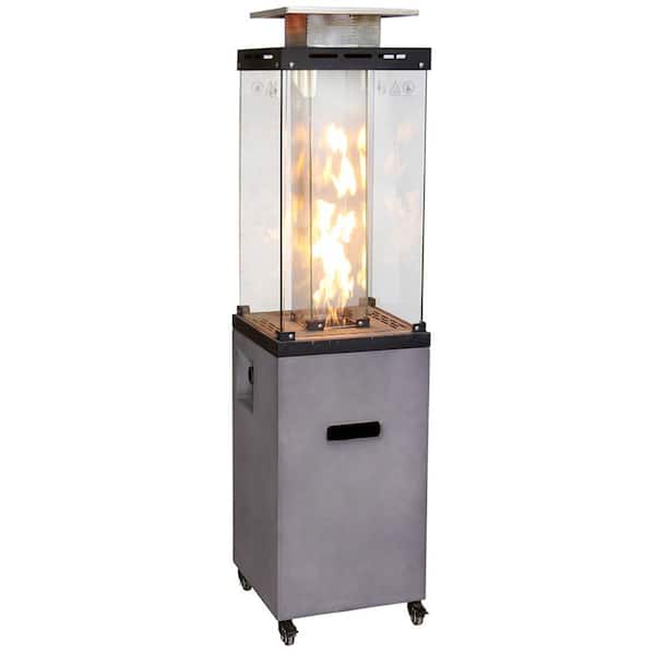UPLAND 41000 BTU Cement Grey Glass Top and TerraFab Base Propane Patio Heater with Wheels